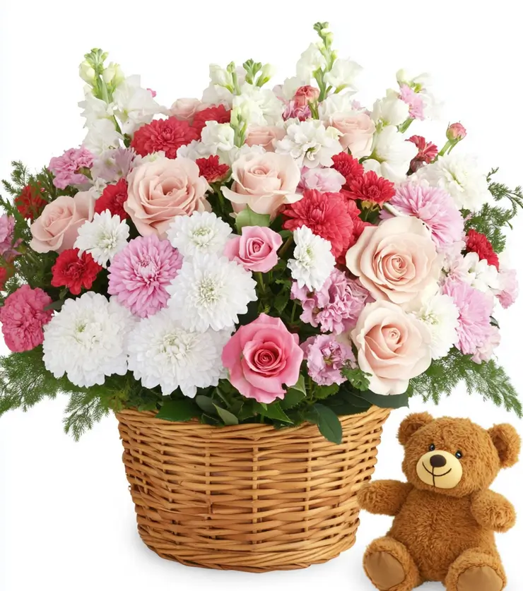 Fragrant Blooms Basket & Bear